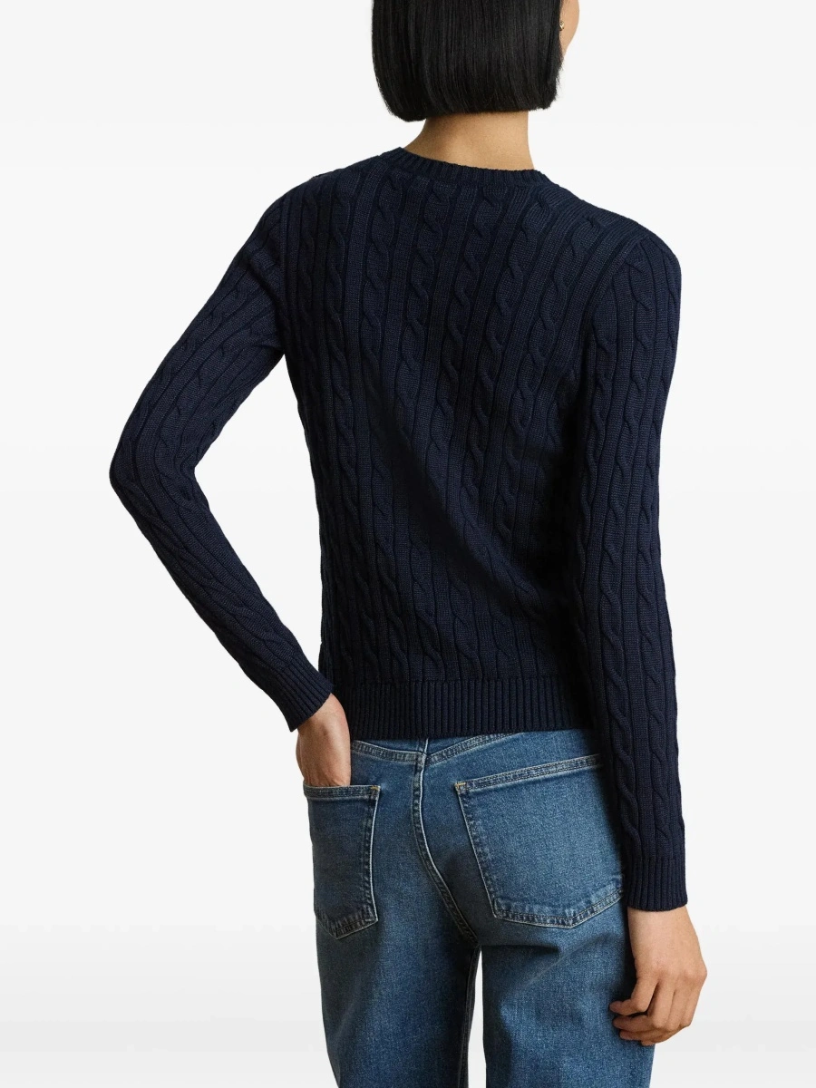 Pulover blue Crewneck sweater with cable knit and logo on the front in cotton Blend women - Img 6