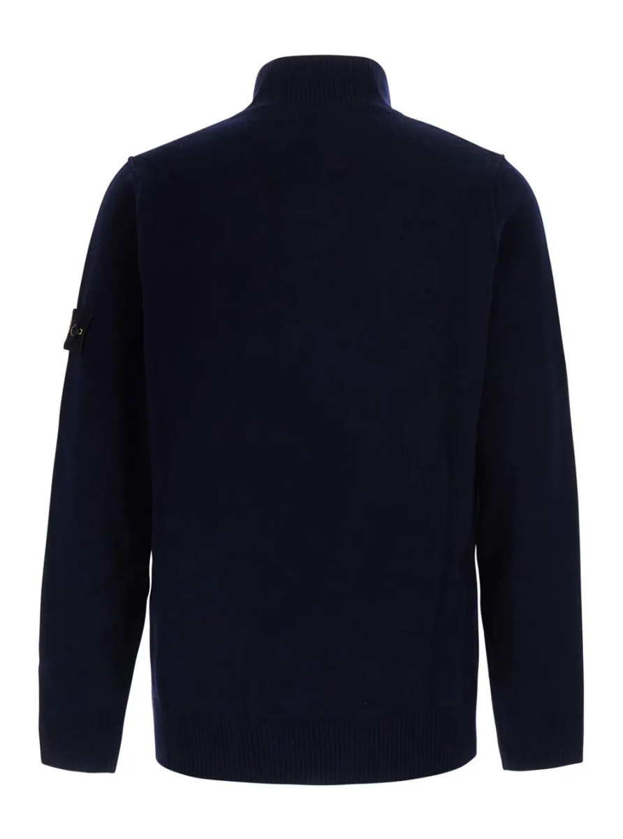 Pulover Blue High-neck sweater with front buttons and logo patch on the sleeve in wool for men - Img 2
