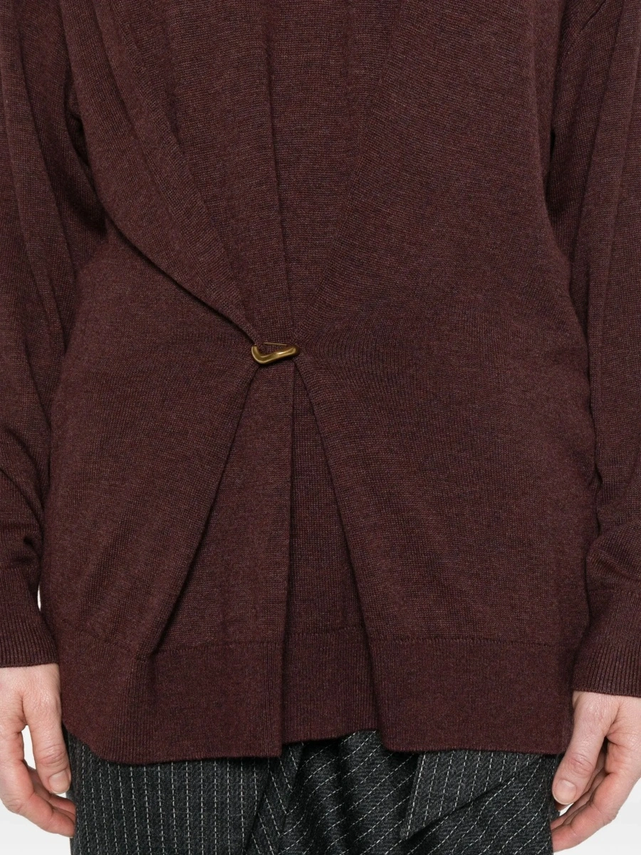 Pulover Bordeaux V-Neck Sweater with Ring Detail at the Waist in Fabric Woman - Img 7