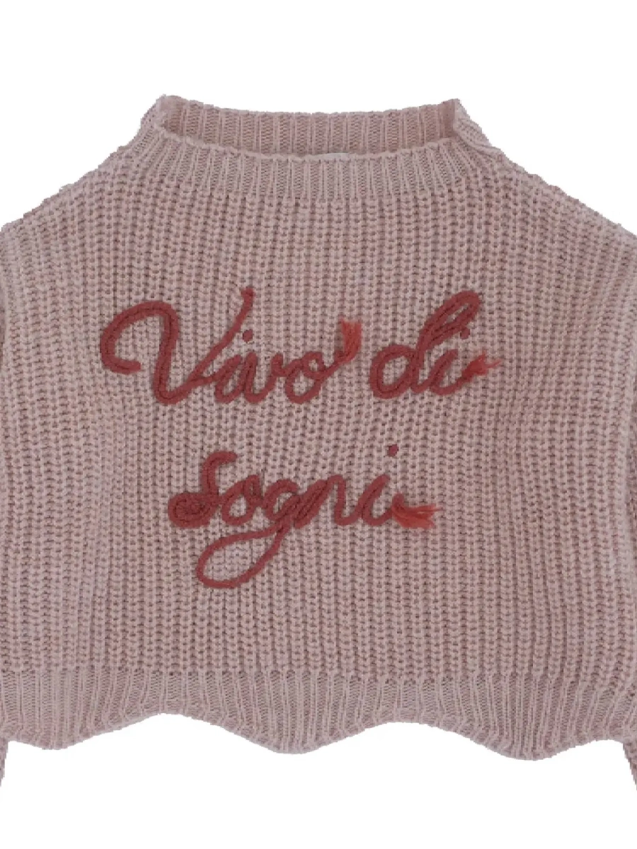 Pulover Chunky sweater with "Vivo di Sogni" embroidery - Img 2