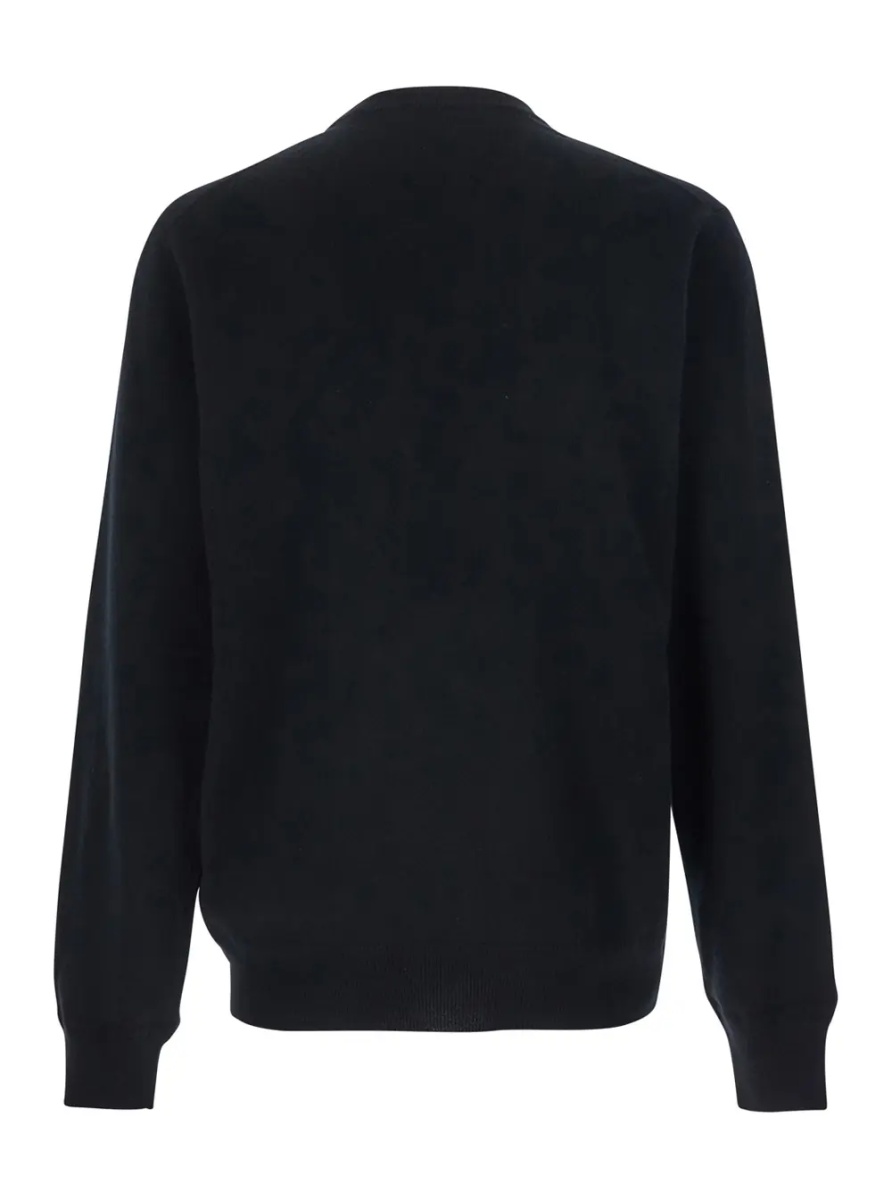 Pulover Crew Neck Sweater with Logo Lettering on the Front in Black Wool for Men - Img 2