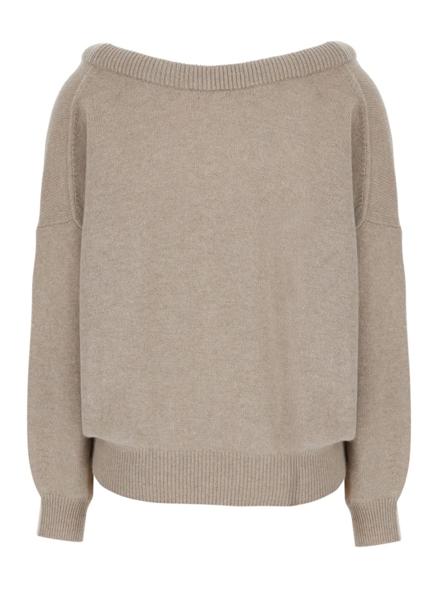 Pulover 'Doria' Beige Sweater with wide neckline and Off-shoulder design in cashmere for women - Img 2
