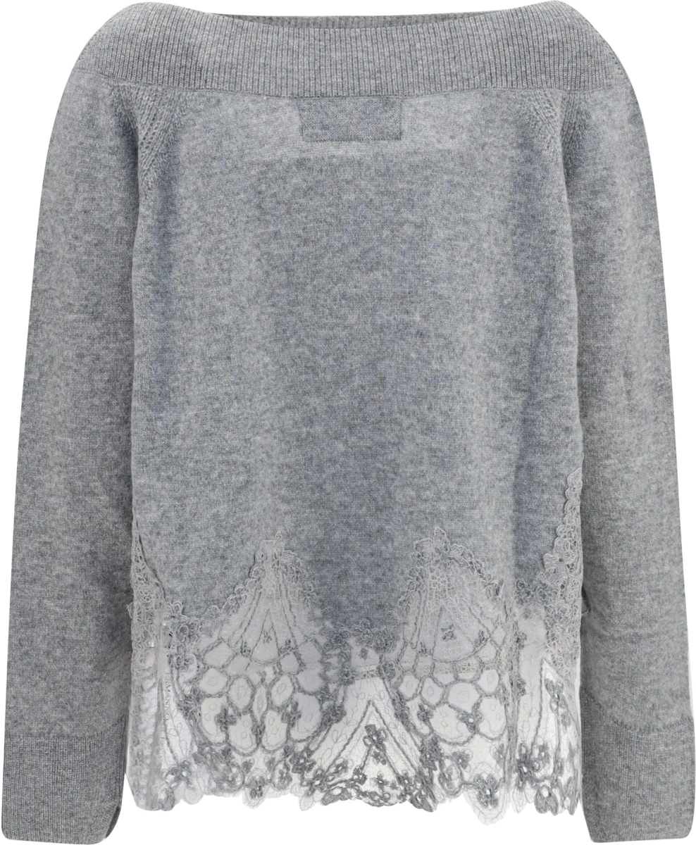 Pulover Ermanno Scervino gri din dantela - Img 2