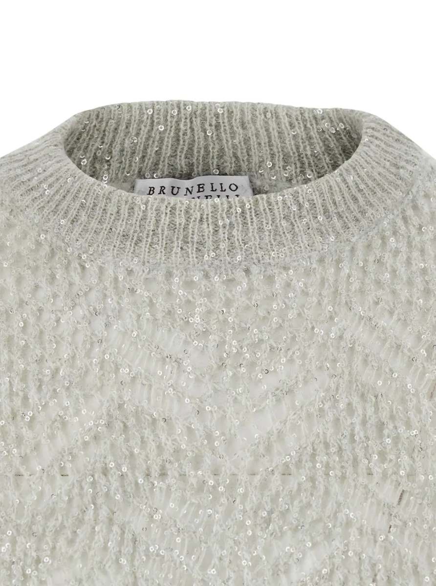 Pulover Gray Crewneck sweater with sequin decoration and ribbed finishes in blend wool for women - Img 3