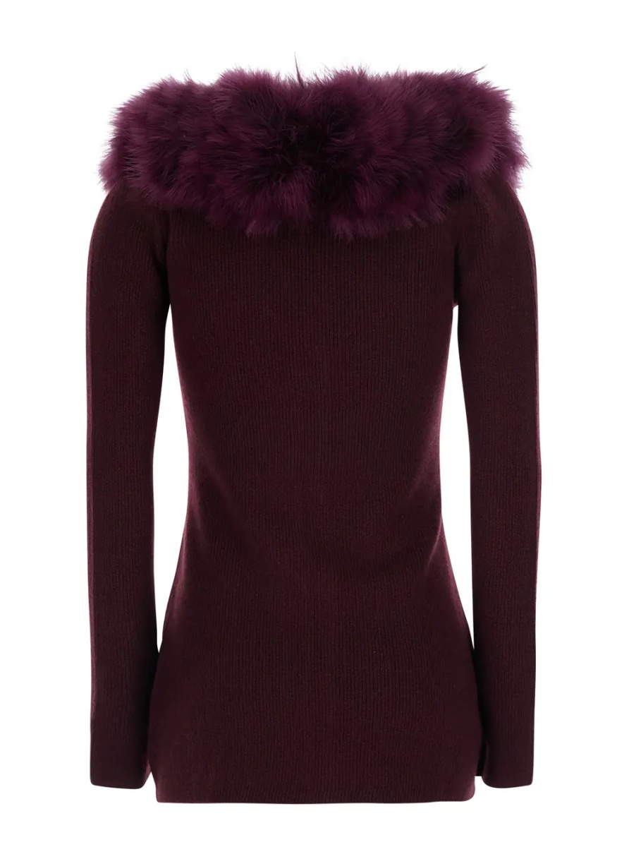 Pulover Knitwear with round neck and long sleeves in virgin wool bordeaux woman - Img 2