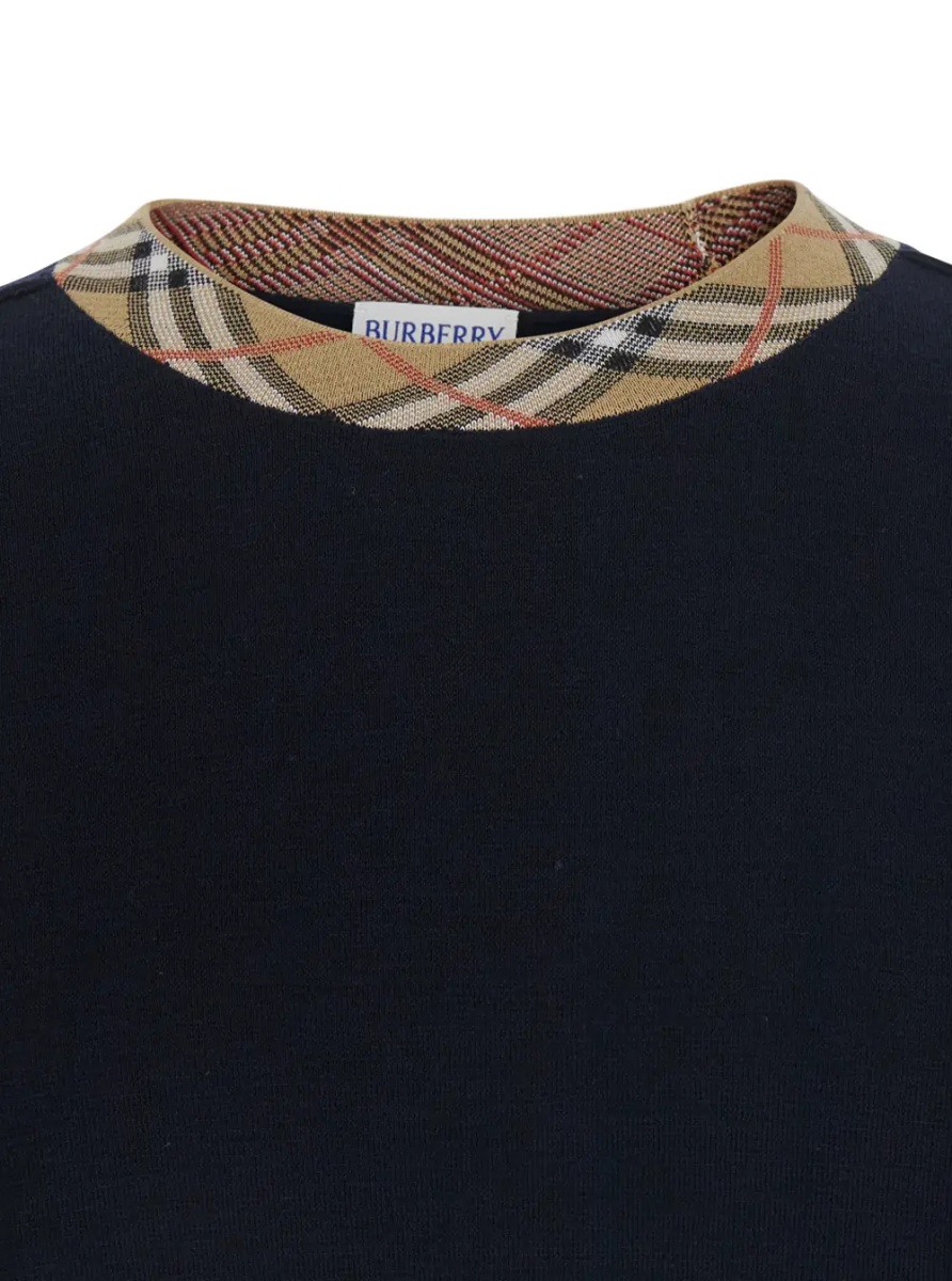 Pulover 'Michael' Blue Crew Neck Sweater with Check Motif on the Neck in Wool for Men - Img 3