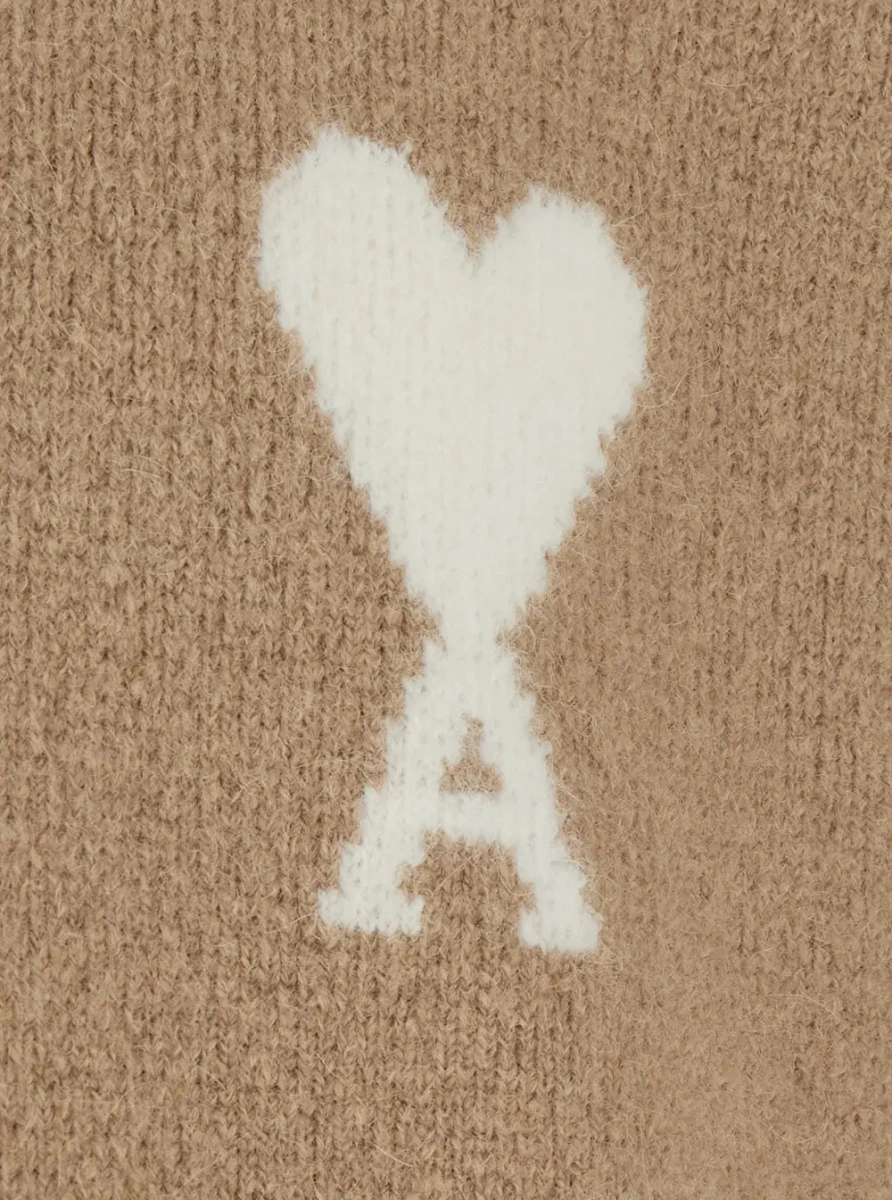 Pulover Sweater with round neckline and AMI de Coeur in beige for men - Img 3