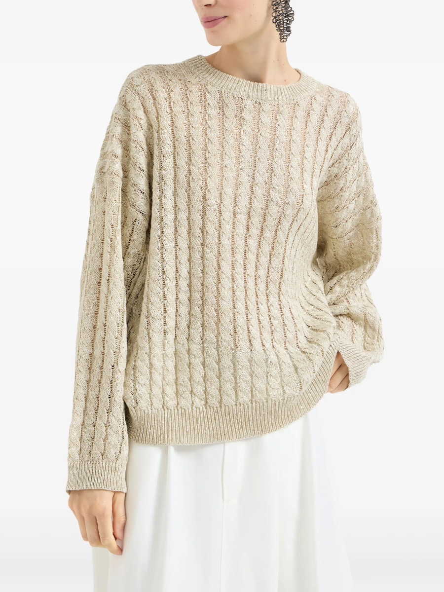 Pulover tricotat Brunello Cucinelli neutru - Img 2