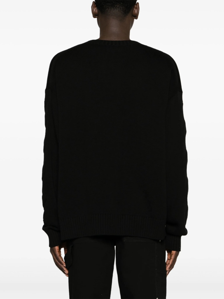 Pulover tricotat Off-White negru din bumbac si elastan - Img 4