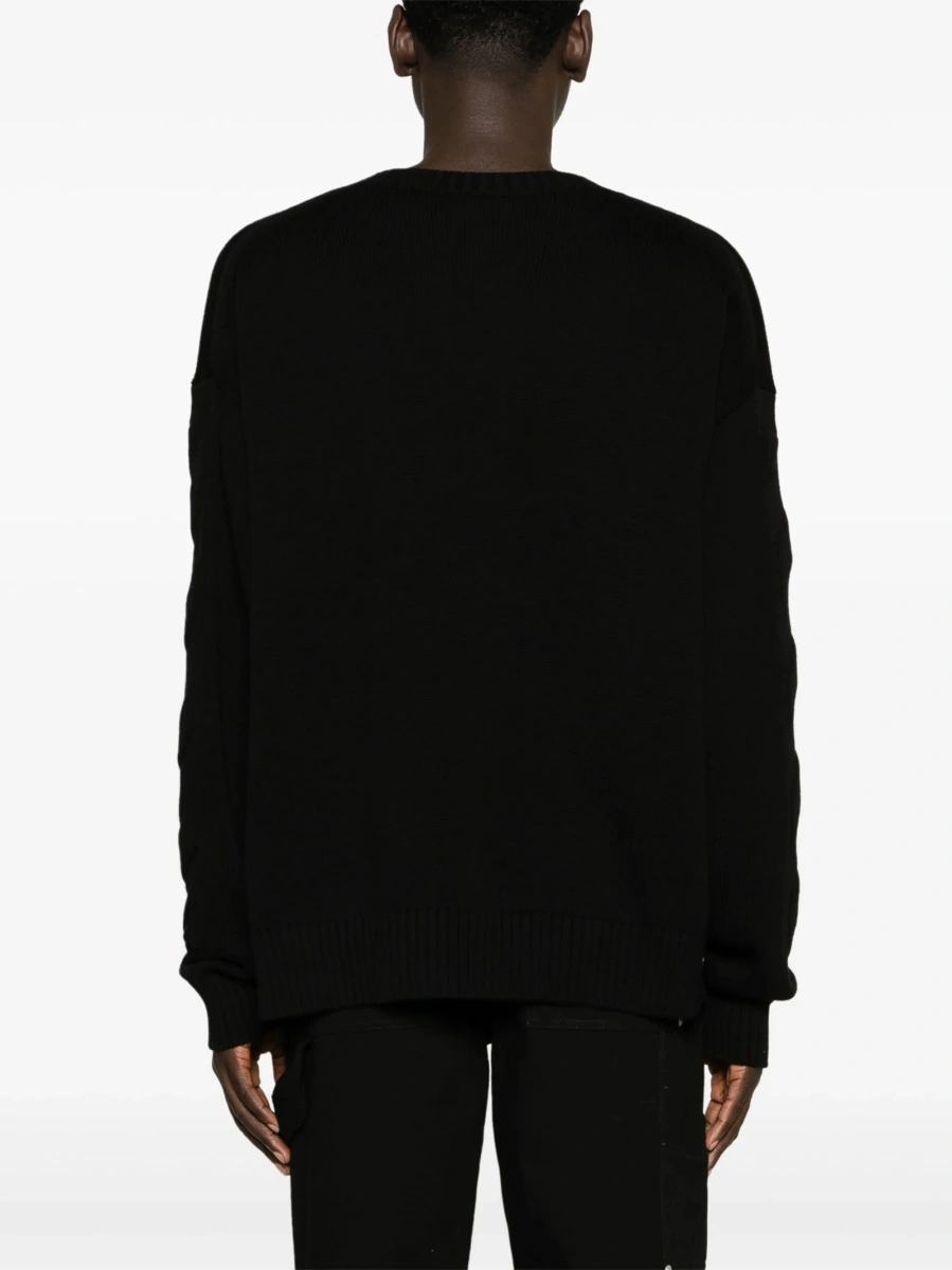Pulover tricotat Off-White negru din bumbac si elastan - Img 4