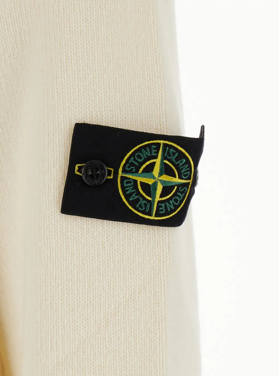 Pulover White Crewneck sweater with logo patch on the sleeve in wool for men - Img 3