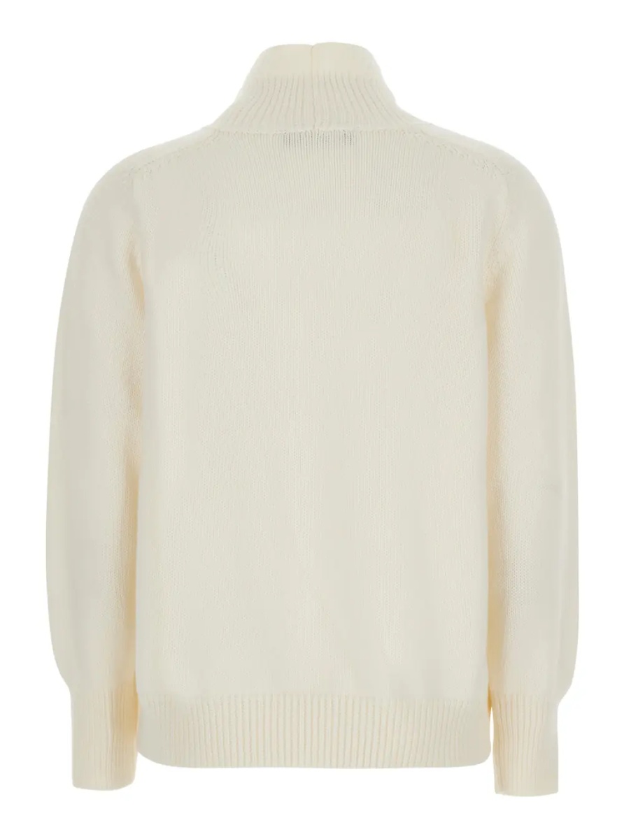 Pulover White Sweater with ribbed design and high collar in virgin wool for women - Img 2