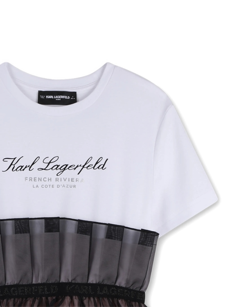 Rochie casual Karl Lagerfeld alba din bumbac si material textil - Img 3