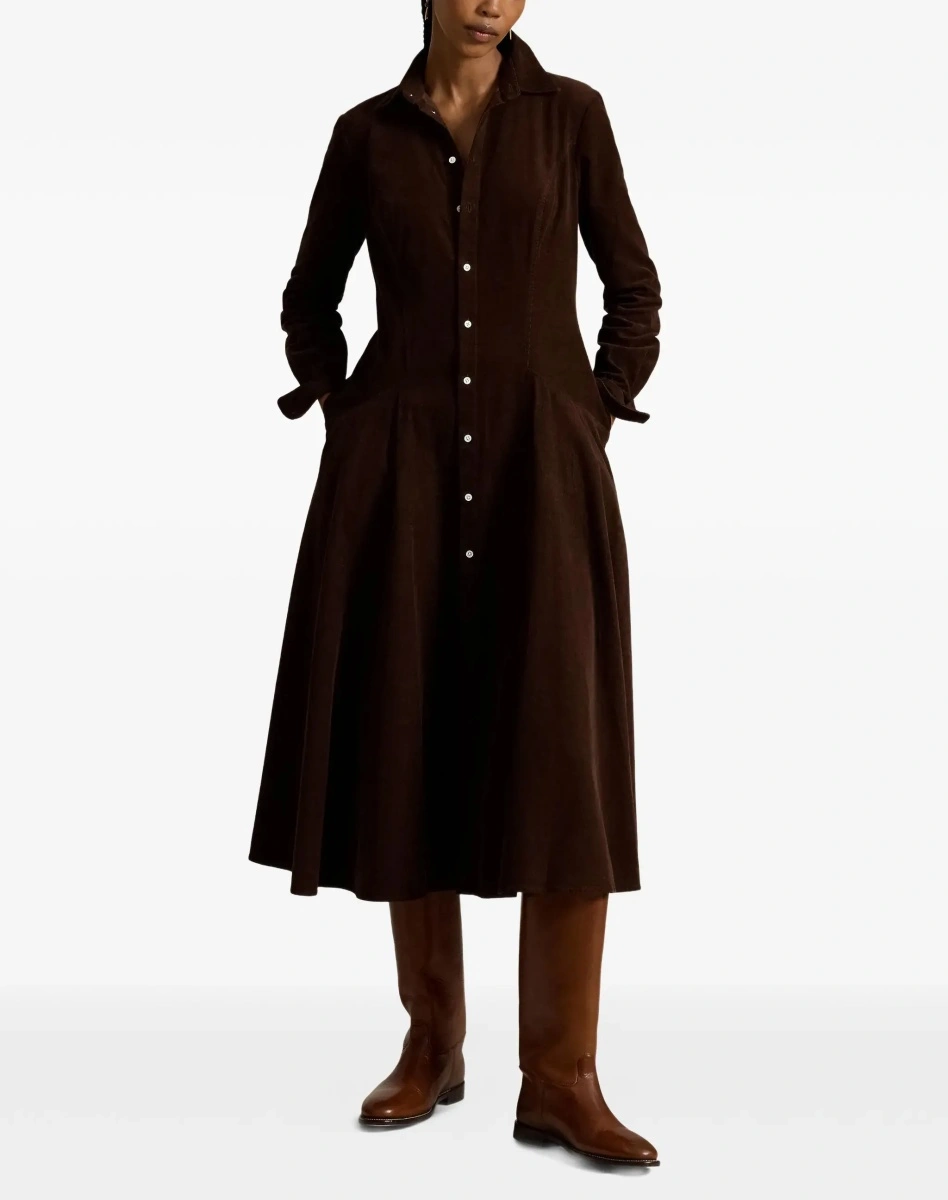 Rochie lunga Ralph Lauren maro din catifea reiata - Img 5