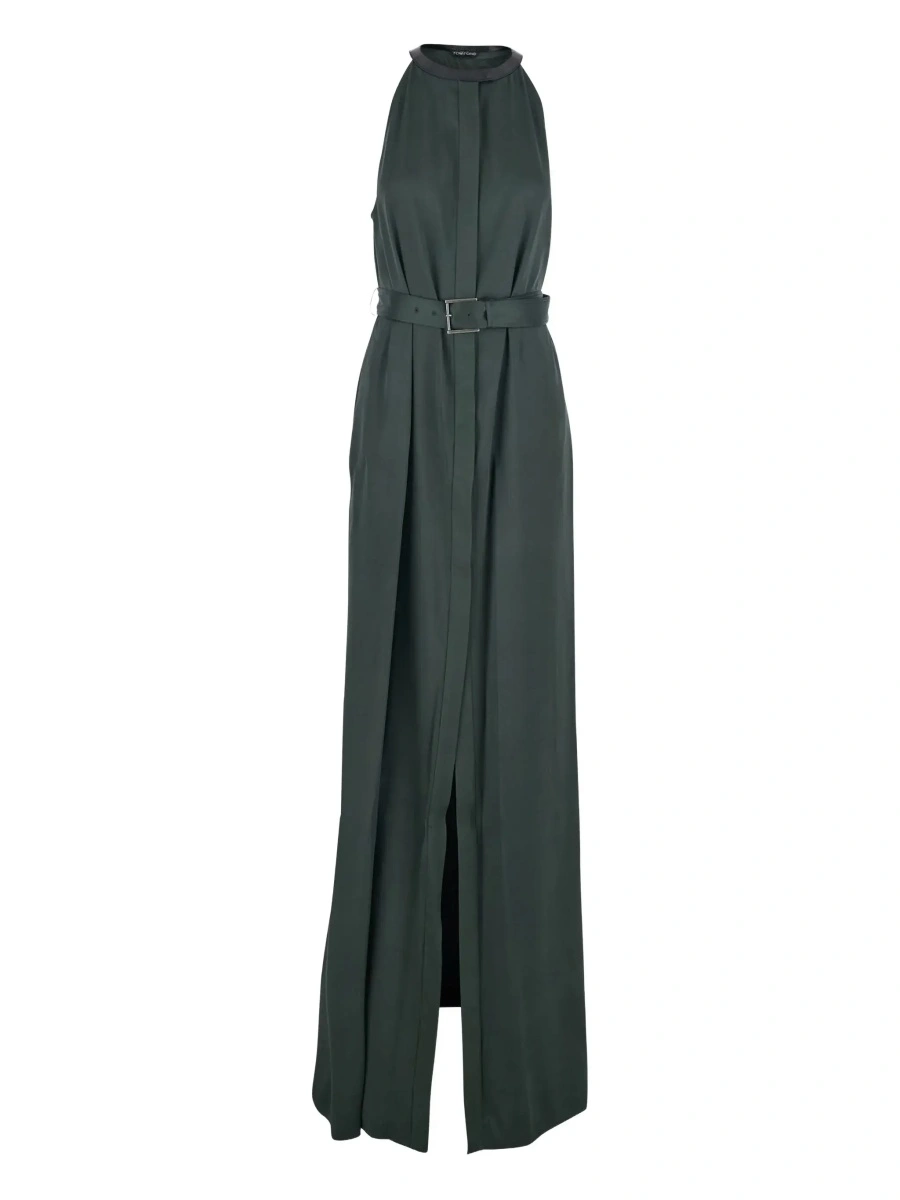 Rochie lunga Tom Ford verde din vascoza - Img 6