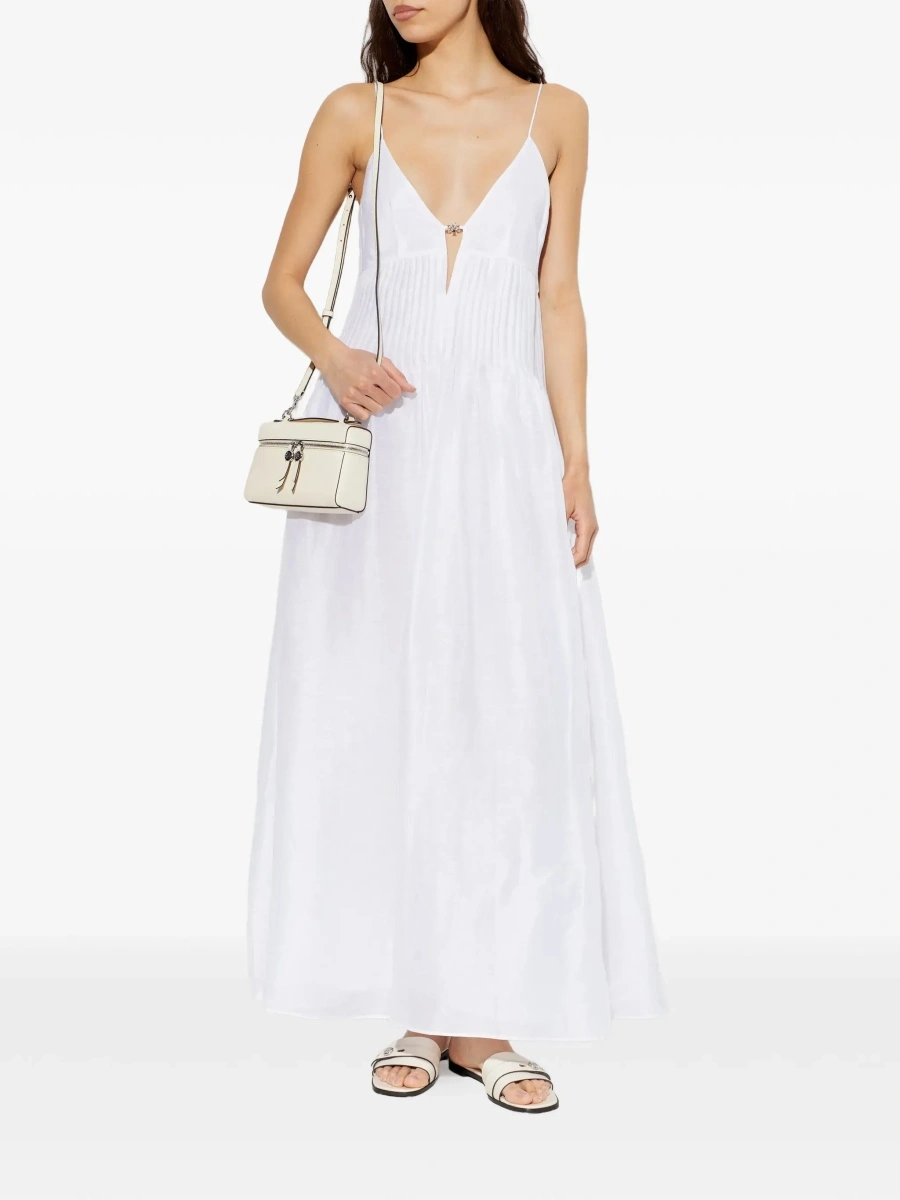 Rochie lunga Tory Burch alba din in si matase - Img 4