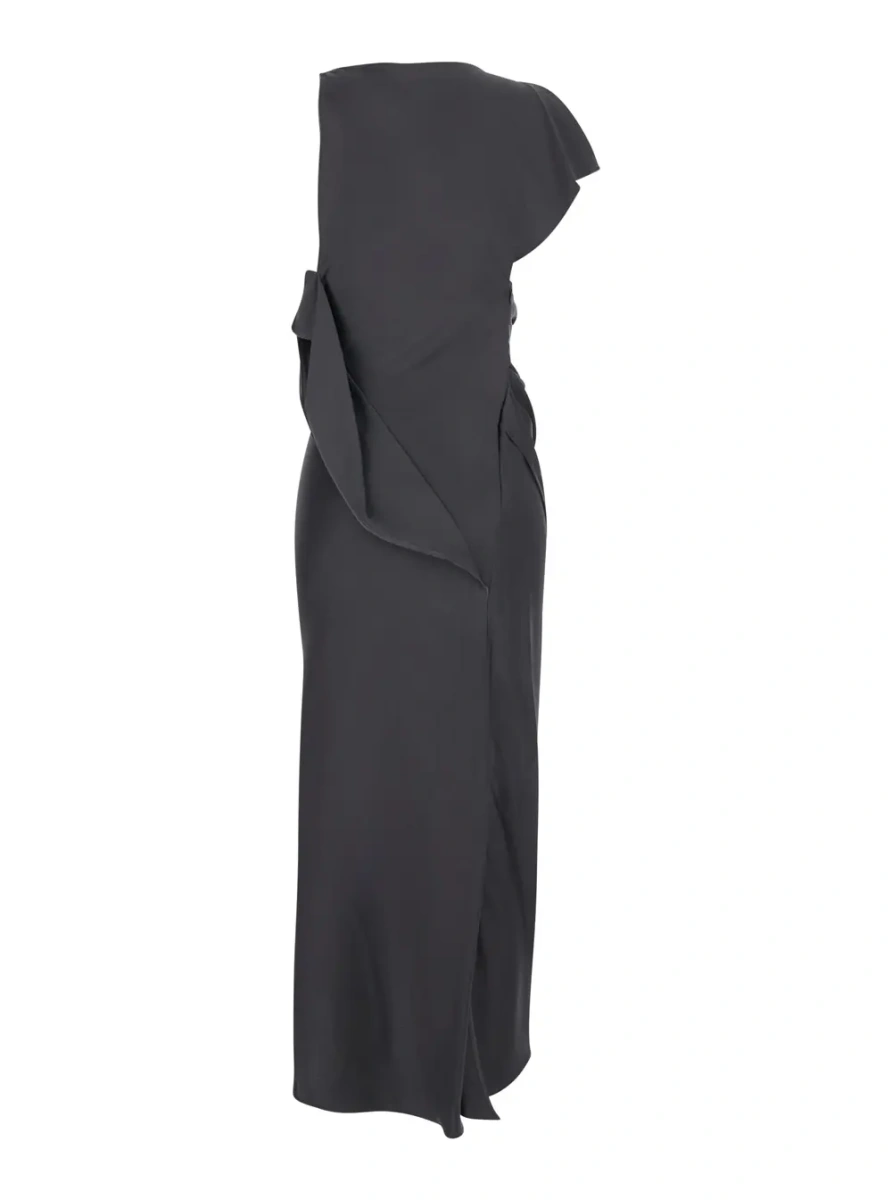 Rochie lunga Victoria Beckham gri din acetat si vascoza - Img 2