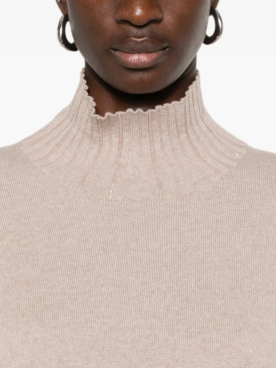 Rochii beige Dress with high collar and rhinestone details in wool and silk Blend women - Img 7