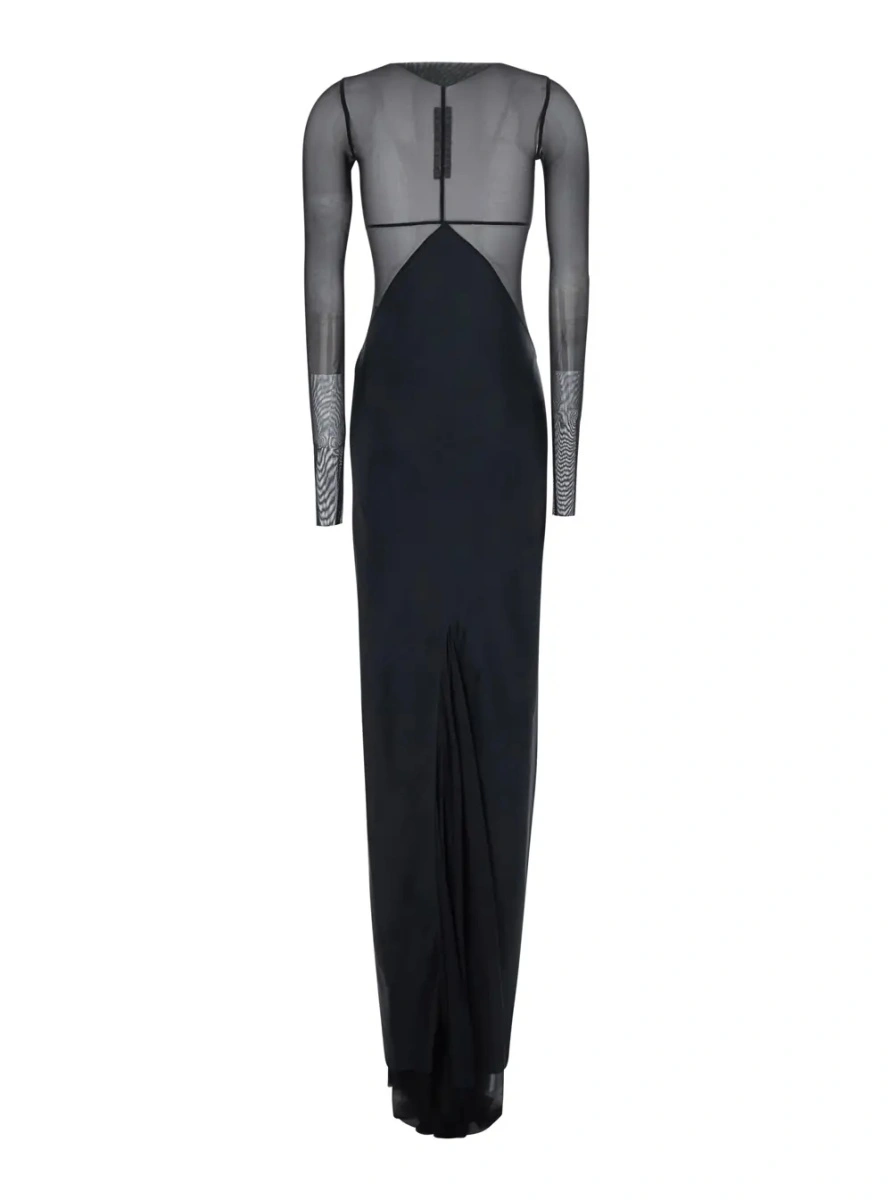Rochii Black Long dress with Boat neckline and geometric seams in wool for women - Img 2
