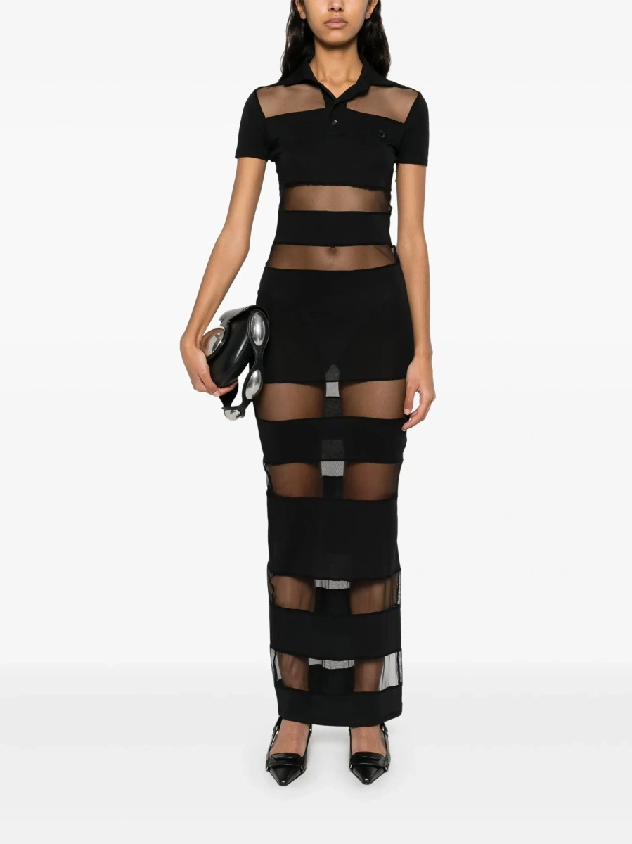 Rochii Black Long Dress with Logo Embroidery on the Front and All-Over Stripes in Cotton Blend Woman - Img 4
