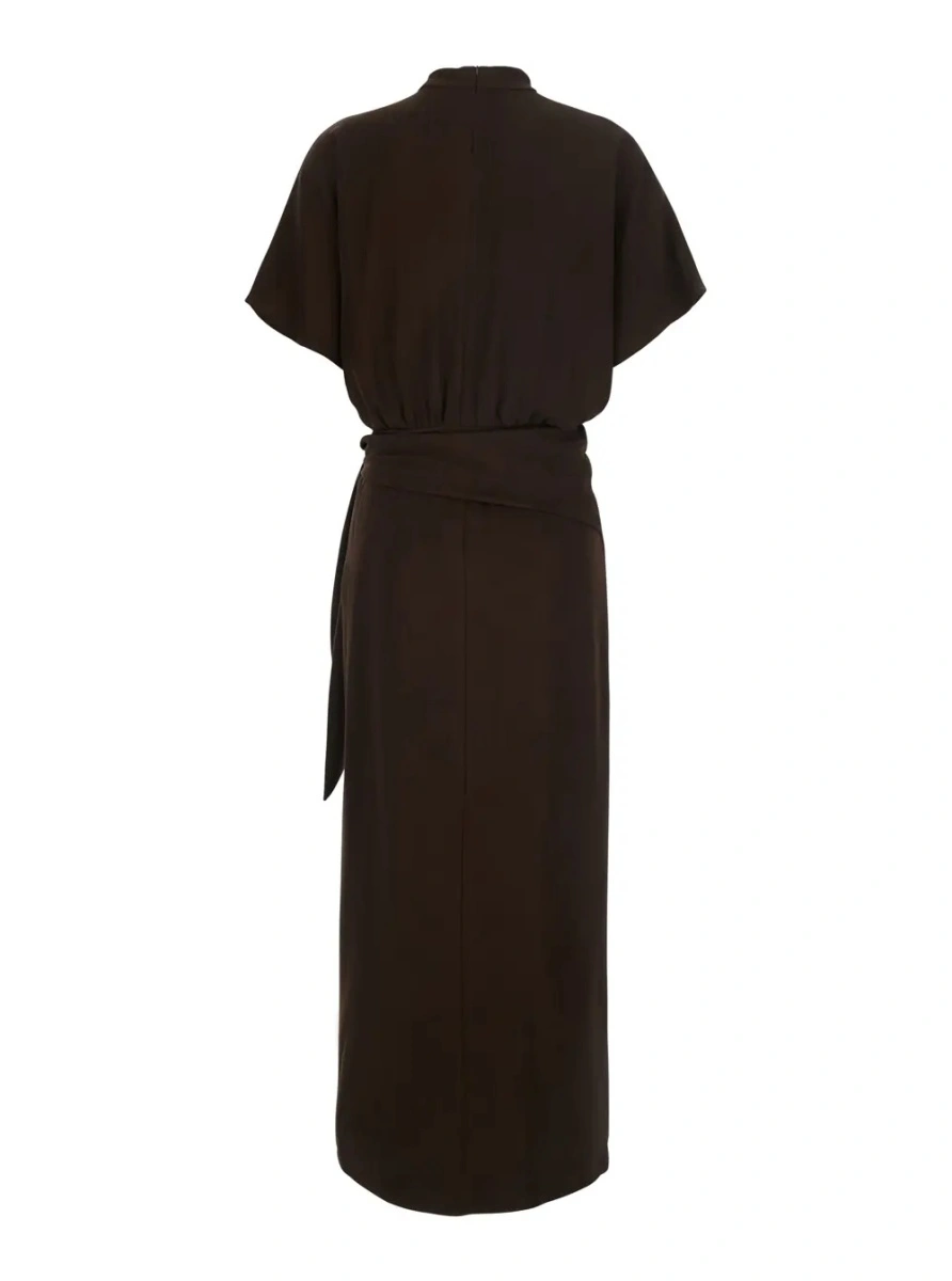 Rochii Brown High-Neck Dress with Front Buckle Belt in Fabric for Women - Img 2