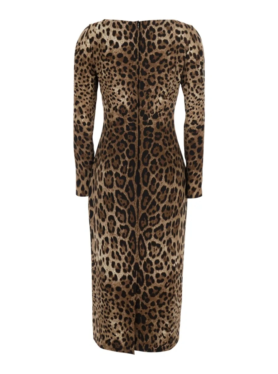 Rochii Brown Midi Dress with Square Neckline and All-Over Leopard Motif in Stretch Viscose for Women - Img 2