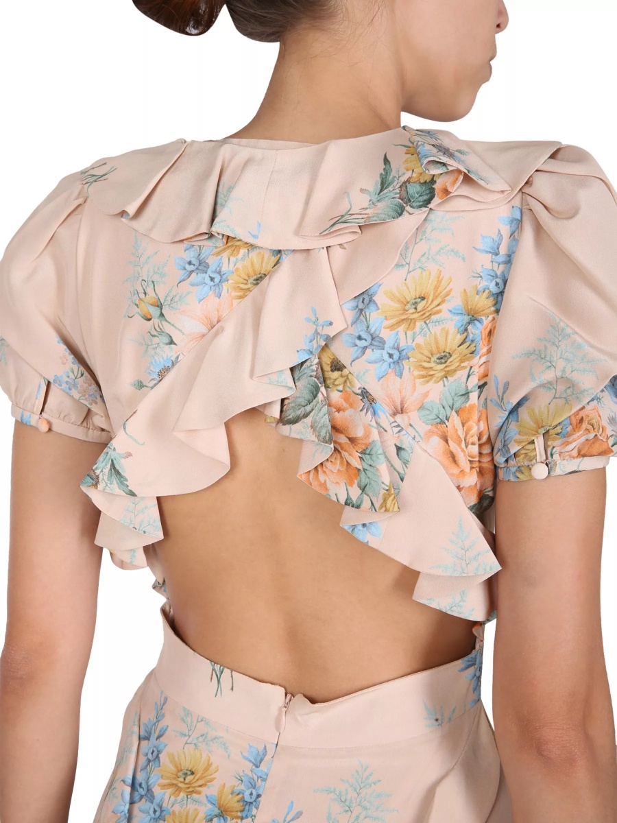 Rochii Floral Print Ruched Silk Dress - Img 4