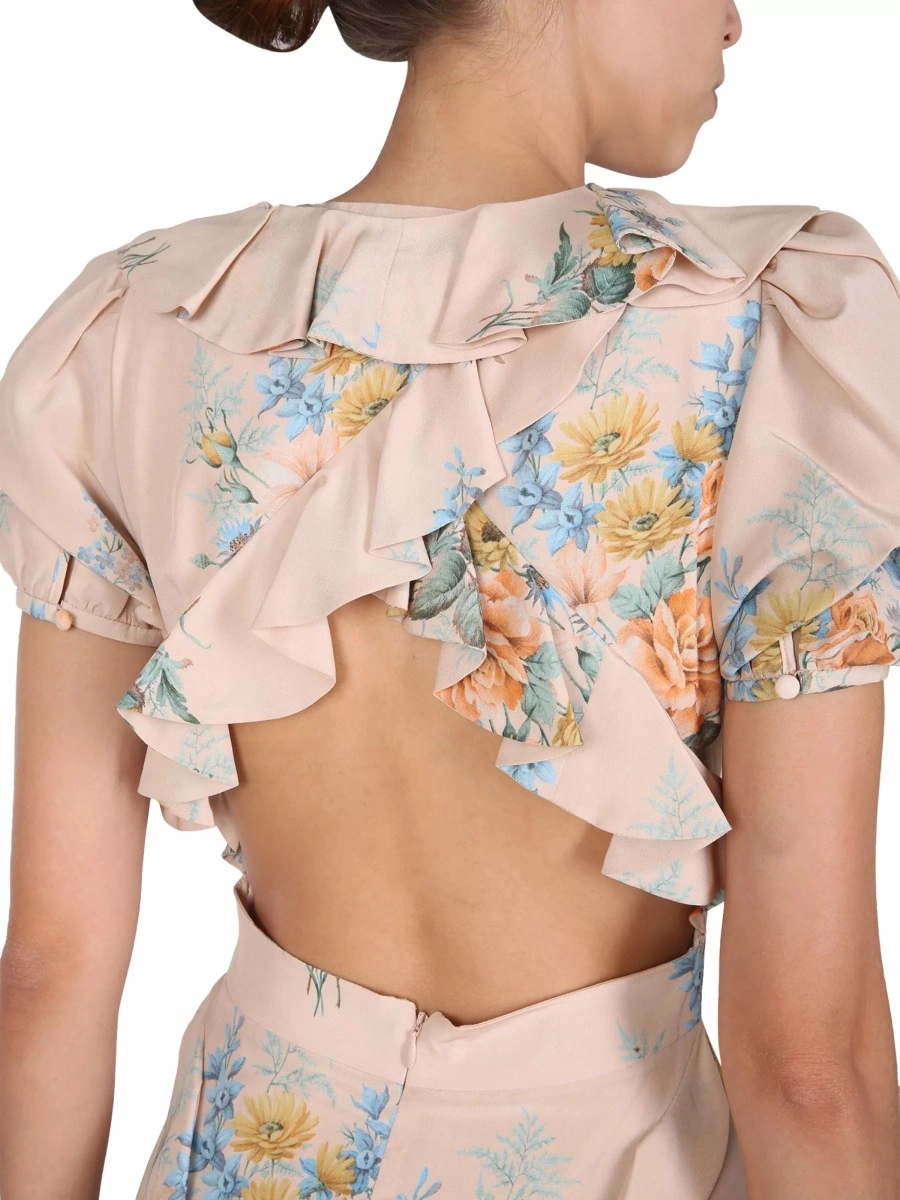 Rochii Floral Print Ruched Silk Dress - Img 4