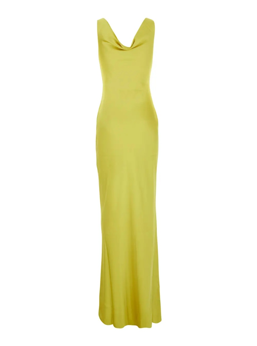 Rochii MARIA GOWN is a long dress characterized by a yellow tech fabric and woman - Img 2