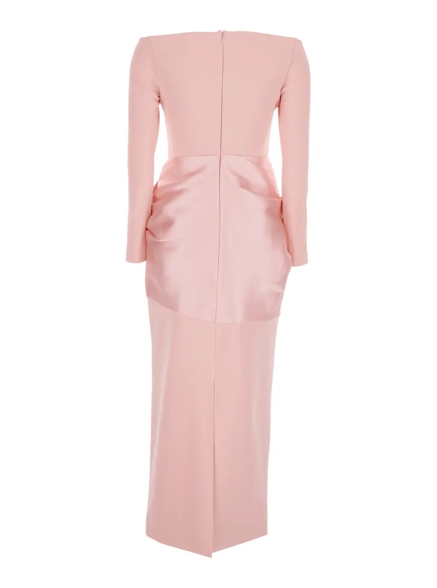 Rochii RHIANNE MIDAXI DRESS - Pink - Long dress with V-neck and long sleeves - In Tech Fabric - Women - Img 2