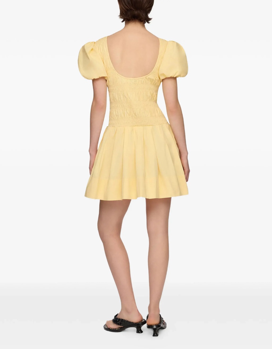 Rochii Stretch cotton mini Dress with balloon sleeves - Img 4