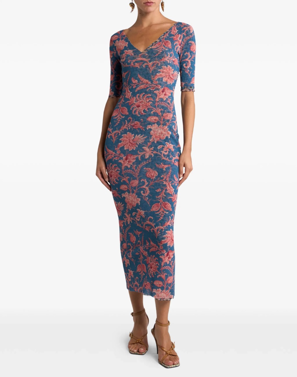 Rochii Stretch tulle midi Dress with floral motif - Img 2
