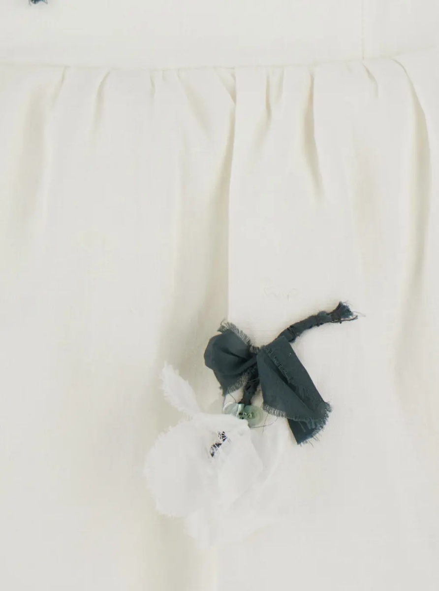 Rochii White Linen Strapless 'Floral Appliqué' Dress for Women - Img 3