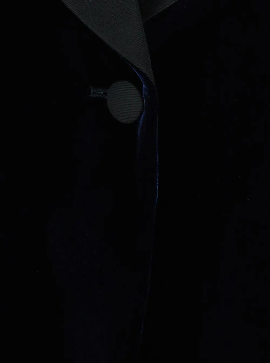Sacou blue Jacket with wide lapels and side pockets in velvet for women - Img 3