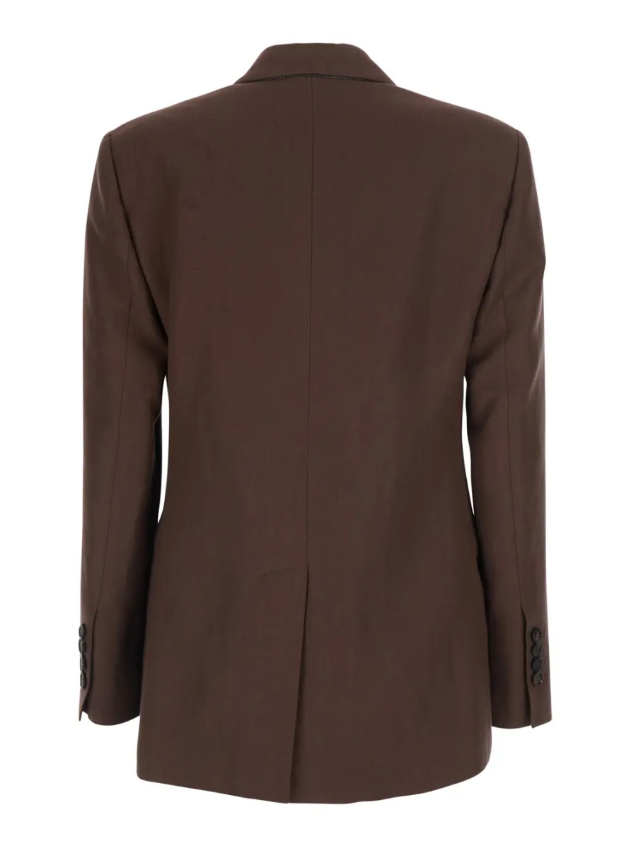 Sacou Brown Double-breasted Jacket with Peak Revers in Viscose Blend for Women - Img 2