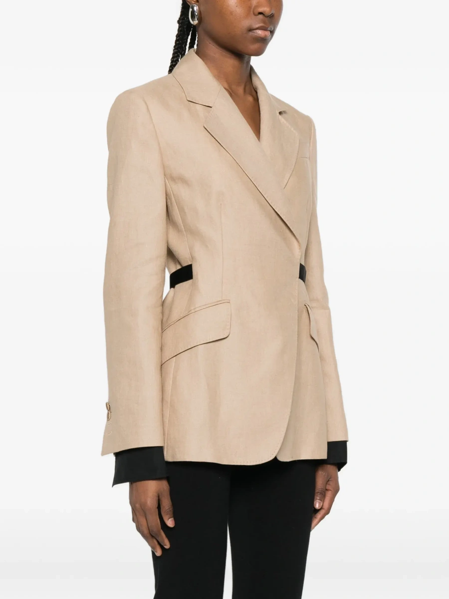 Sacou 'Fionda' Beige Linen Jacket with Notched Revers and Adjustable Waist Belt Woman - Img 5