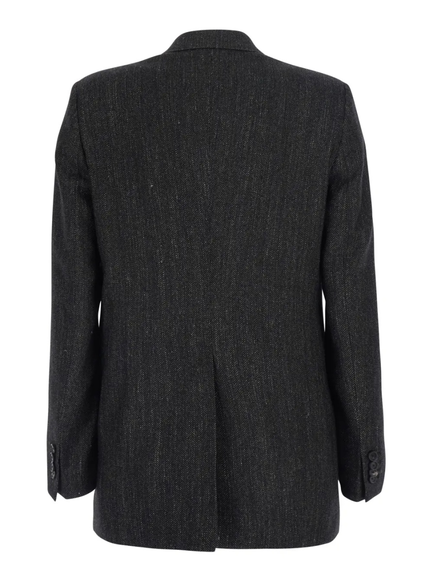 Sacou 'Jasmine'Grey double-breasted jacket with herringbone motif in wool blend for women - Img 2