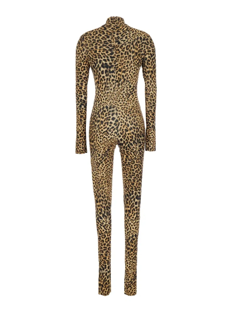 Salopete Jumpsuit with High Collar and Long Sleeves in Brown Polyester for Women - Img 2