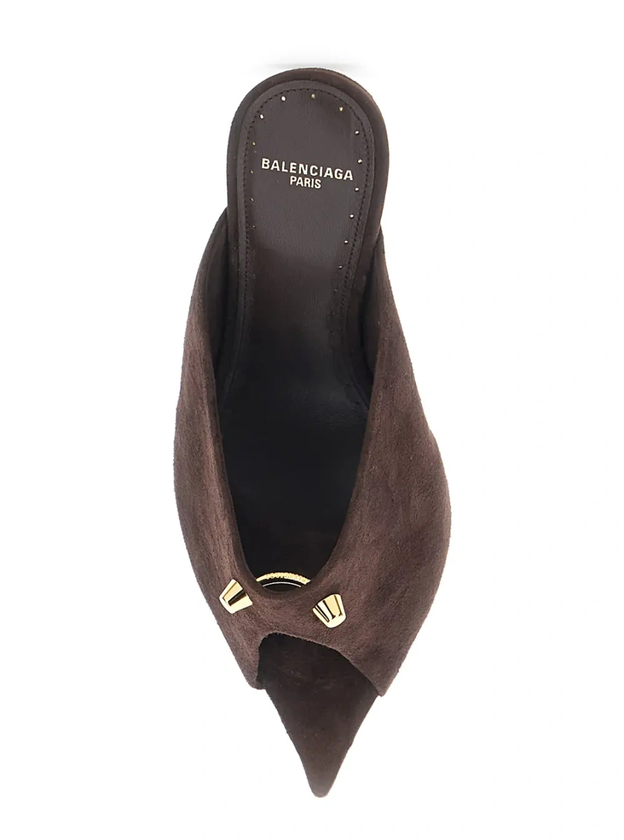 Sandale cu toc Balenciaga maro din piele intoarsa - Img 4