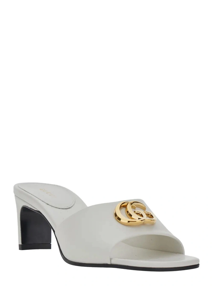 Sandale cu toc Gucci albe din piele - Img 2