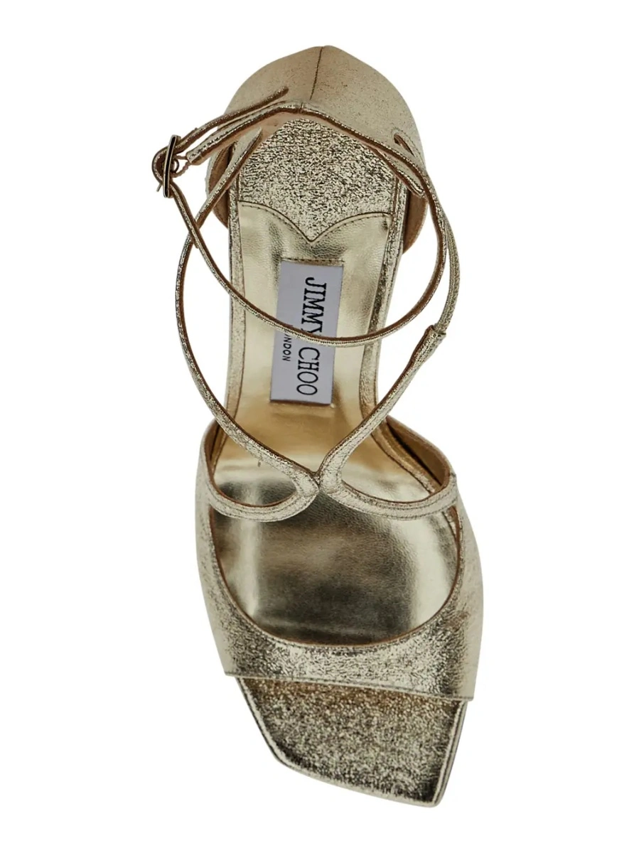Sandale cu toc Jimmy Choo gri din textil - Img 4