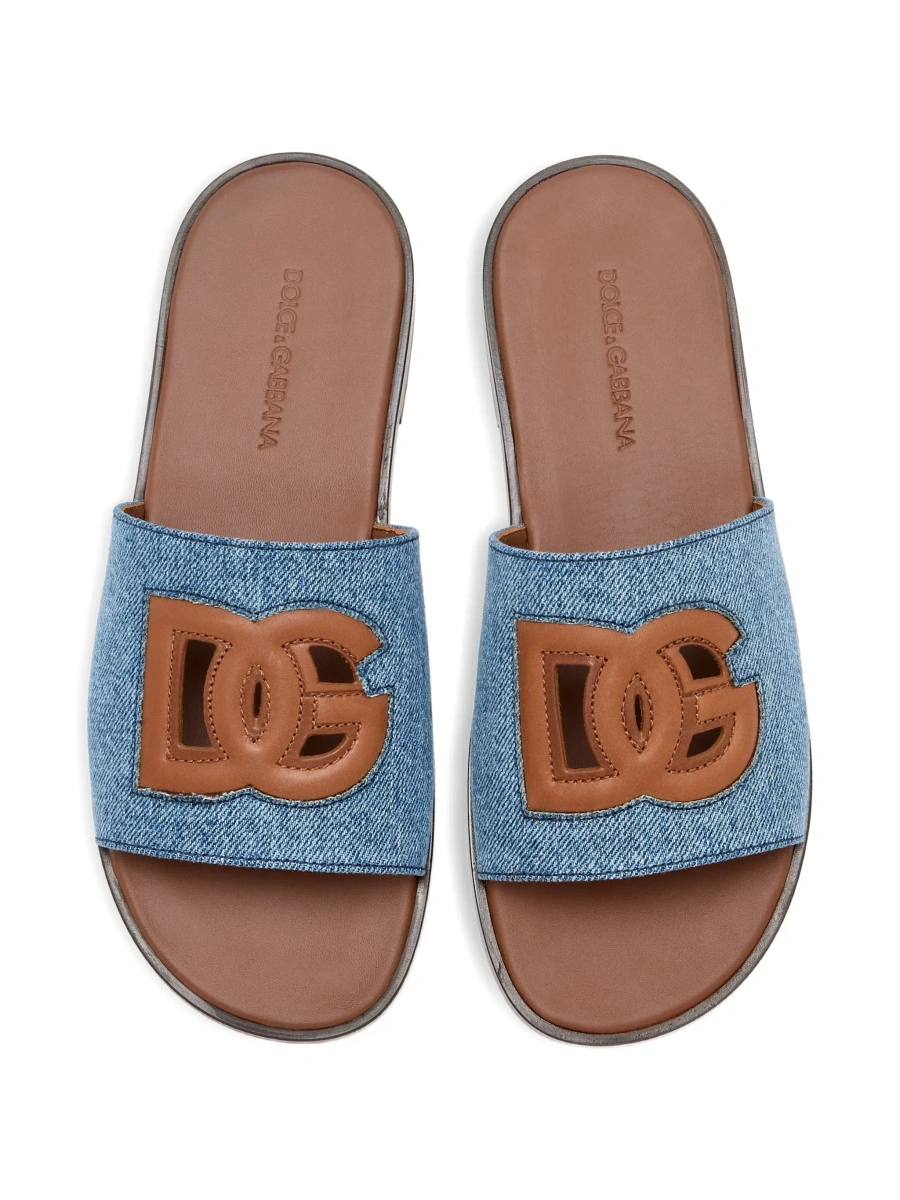 Sandale Dolce &amp; Gabbana maro din piele si denim - Img 6