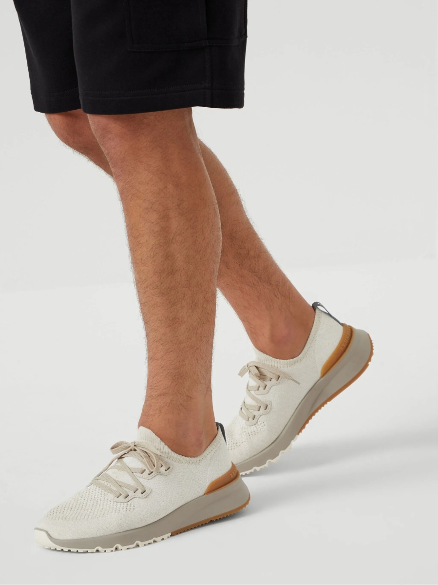 Sneakers Brunello Cucinelli neutri din bumbac si nylon - Img 5