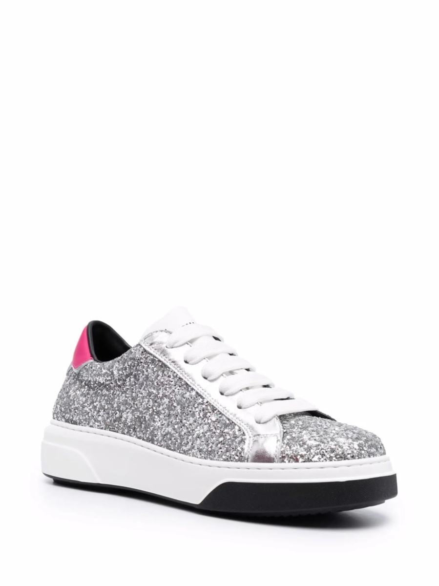 Sneakers DSQUARED2 argintii din polyester si piele - Img 2