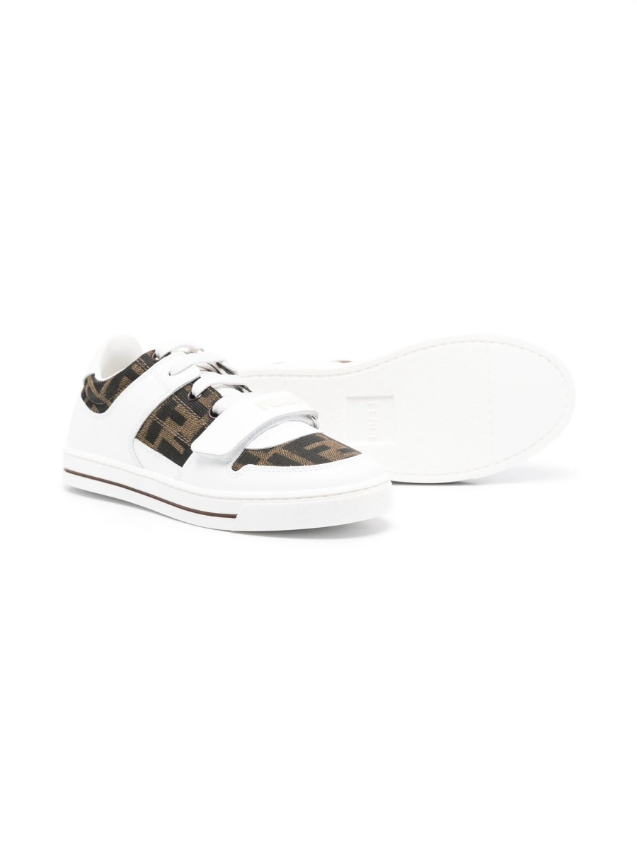 Sneakers Fendi albi din piele si material textil - Img 2