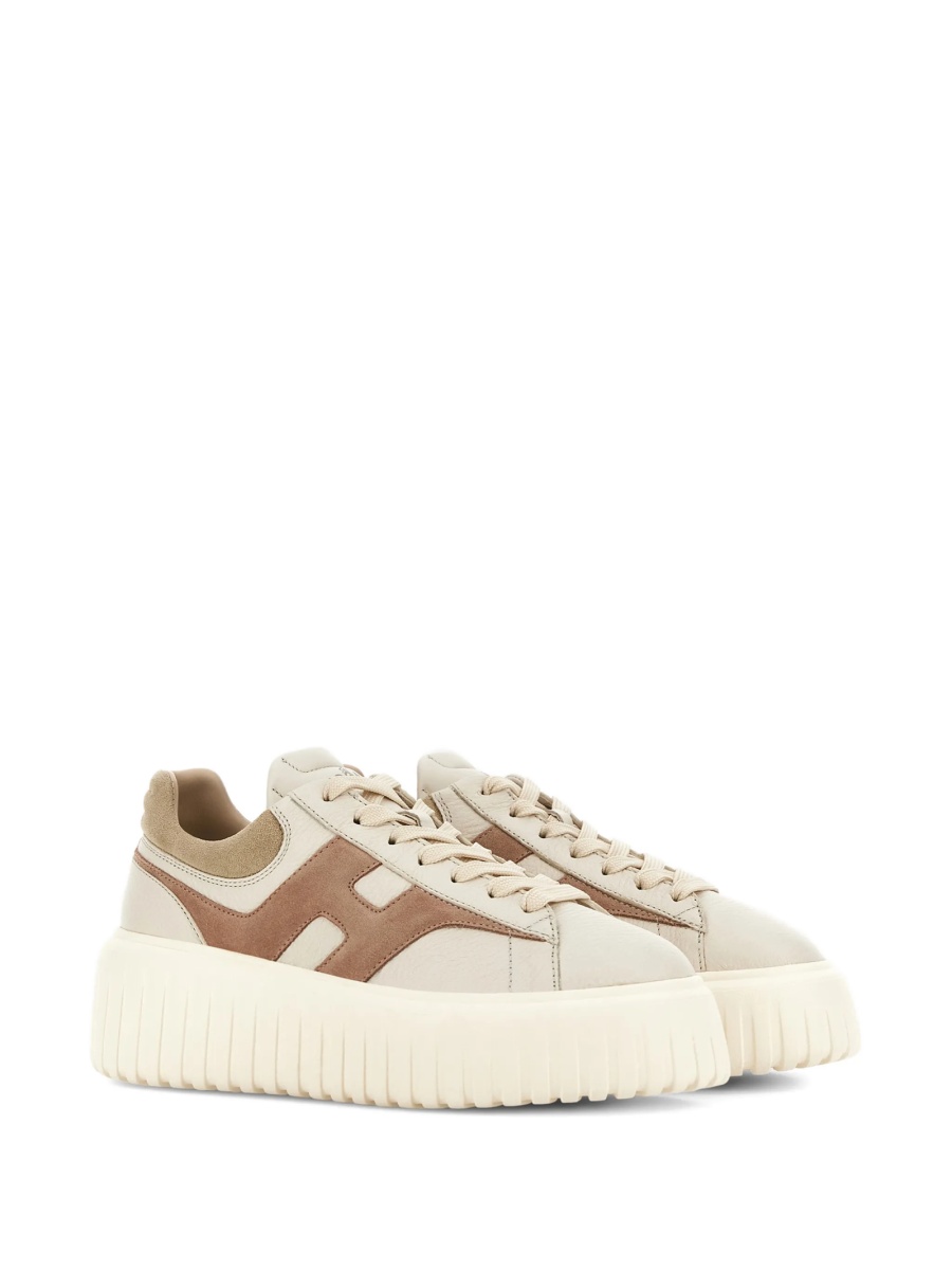 Sneakers Hogan neutri din piele intoarsa si piele - Img 2