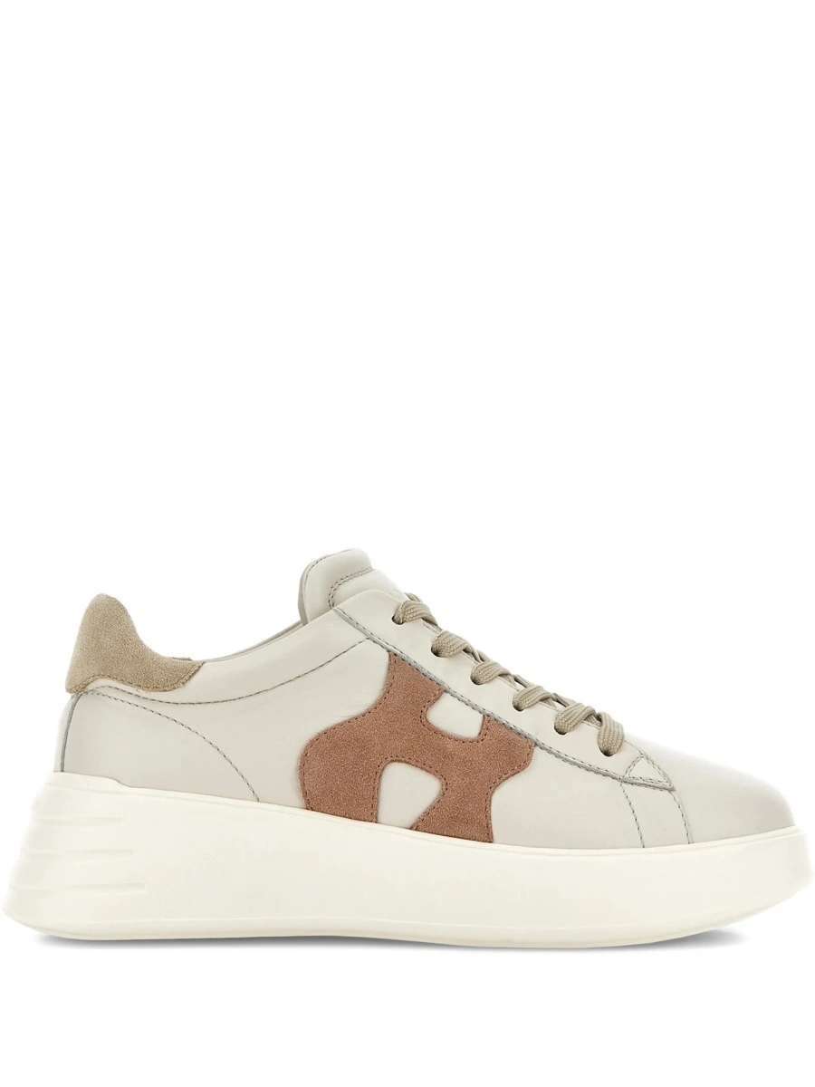 Sneakers Hogan neutri din piele si piele intoarsa - Img 10