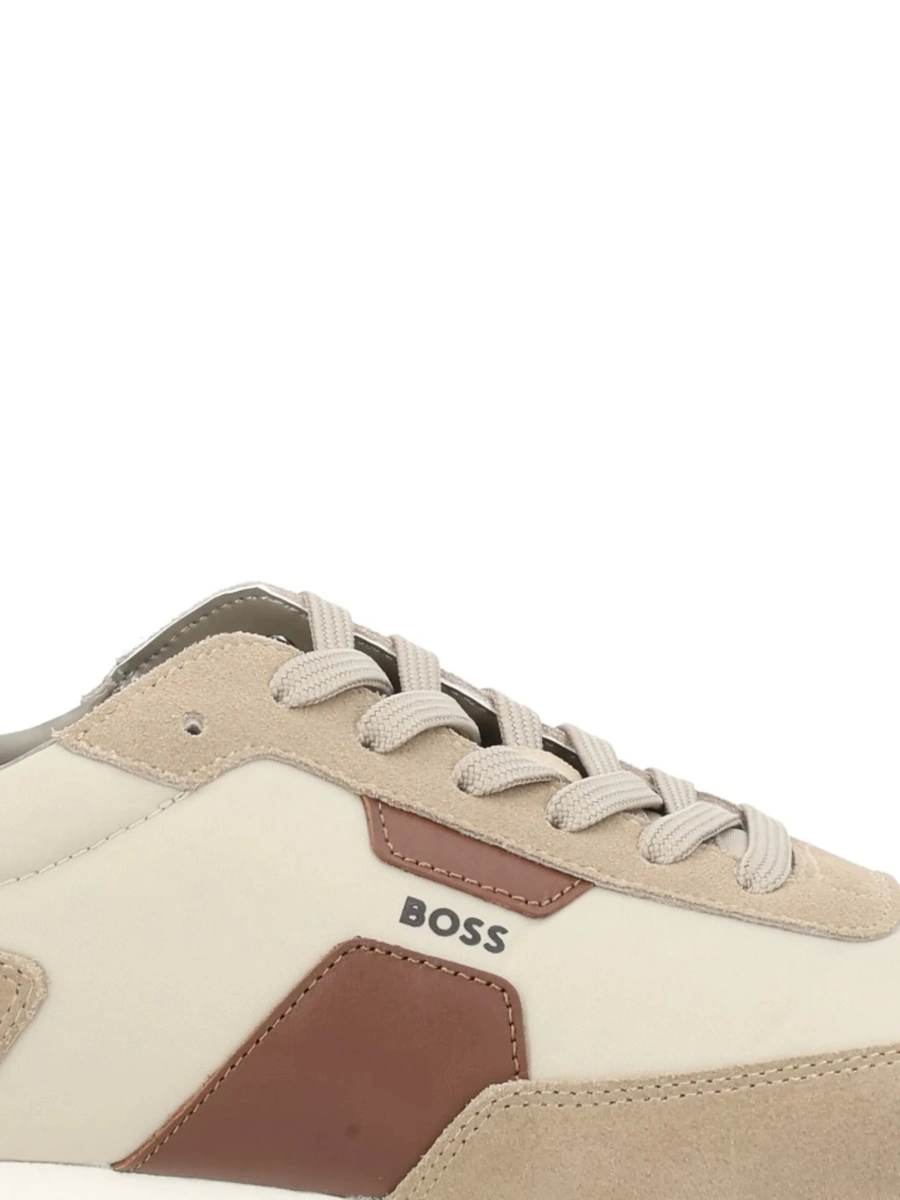 Sneakers Hugo Boss neutri din piele intoarsa si material textil - Img 2