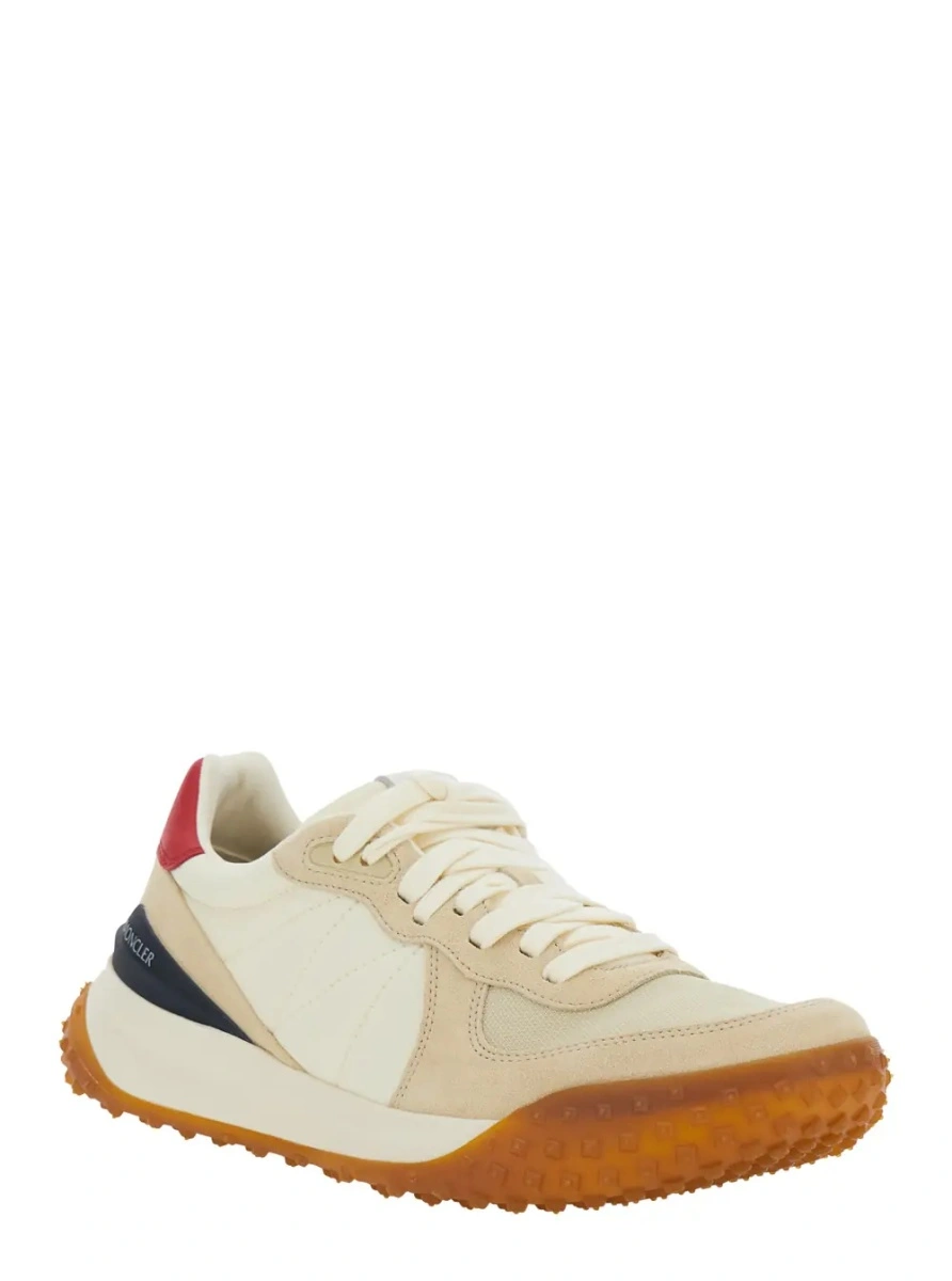 Sneakers Moncler bej din piele si material textil - Img 2