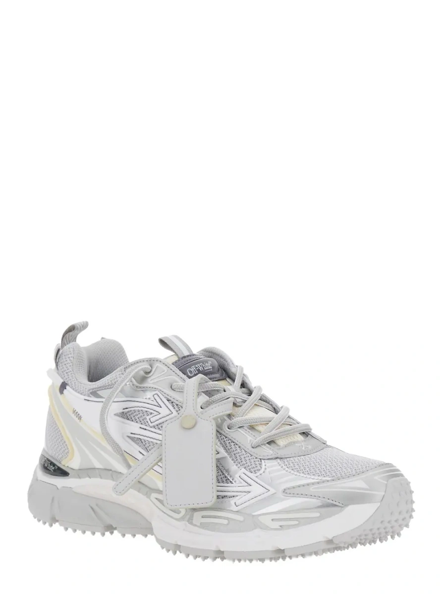 Sneakers Off-White gri din piele si tesatura tehnica - Img 2
